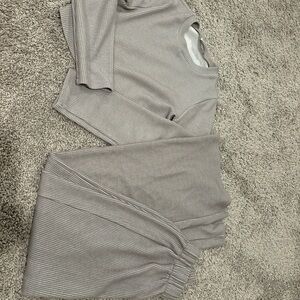 Gray Ribbed Knit Lounge Set